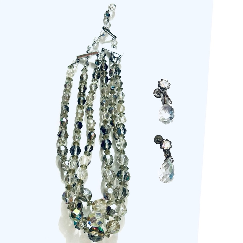 Vintage Glass Bead Necklace Choker and Earringd